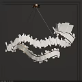 Modern Curved Chandelier With White Geometric Panels And Golden Hanging Wires