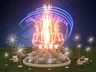 Starry Night Check in Photo Spot Featuring Illuminated Flame Blue Neon Lights And Firework Decor 3d model