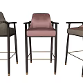 Modern Upholstered Bar Stools with Armrests Three Color Metal Frame Design