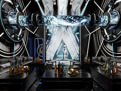 Futuristic KTV Room Interior With Neon Lights Drinks And Sofas 3d model