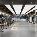 Spacious Modern Gym Interior with Fitness Equipment Create Floor Sign Good Future Wall
