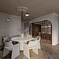 Modern Circular Living Dining Room With White Sofa Round Coffee Table Brown Chair And Chandelier