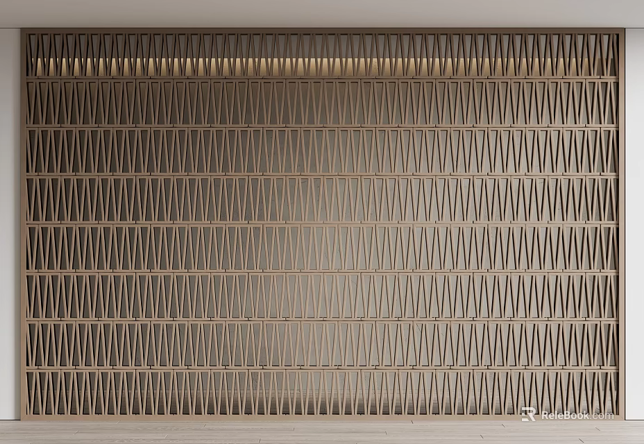 Modern Interior Room Divider With Geometric Metal Panels And Soft Lighting 3d model