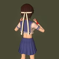 Anime Girl In Sailor Uniform Brown Short Hair Red Wristbands Fists Clenched Serious Green Background