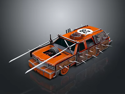 Orange Weaponized Modified Car With Spikes Blades And Roof Number 86 3d model