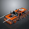 Orange Weaponized Modified Car With Spikes Blades And Roof Number 86