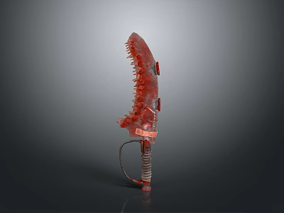 Weapon With Serrated Red Blade Sharp Edges Textured Grip And Sci Fi Design 3d model