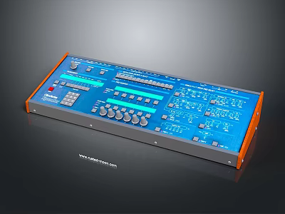 Professional Electronic Control Panel With Blue Interface Orange Frame Knobs Buttons And Digital 3d model