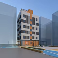 Modern Multistory Residential Building With Orange White Black Facade Balconies And Glass Front