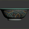 Intricately Carved Colorful Ceramic Basin With Traditional Floral And Geometric Patterns