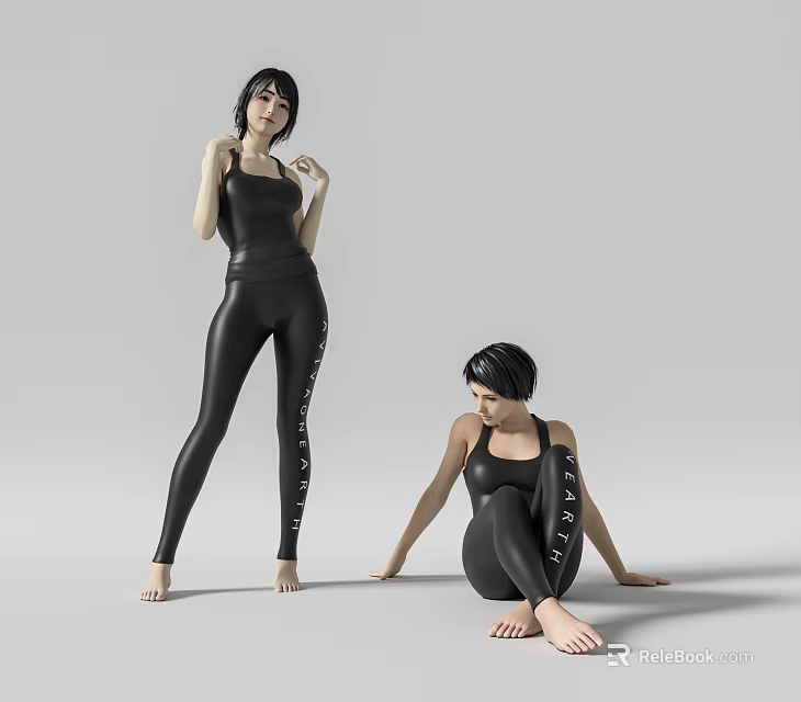 Black Inflatable Female Models Standing Sitting Pose With Gray Background Design 3d model