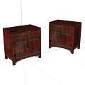 Pair of Traditional Wooden Decorative Cabinets With Carved Doors And Red Finish