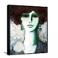 Artistic Female Portrait Painting With Dark Hair Green Face And Green Earrings