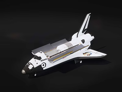 Detailed White Space Shuttle Model With Aerodynamic Wings And Fuselage On Black Display Background 3d model