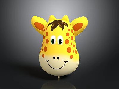 Giraffe Head Toy With Yellow Surface Orange Spots Brown Mane Smiling Face And Green Eyes 3d model