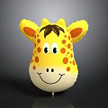 Giraffe Head Toy With Yellow Surface Orange Spots Brown Mane Smiling Face And Green Eyes