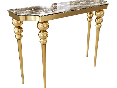 Luxurious Dining Table With Golden Bulbous Legs And Marble Tabletop 3d model