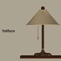 Elegant Poliform Table Lamp With Pleated Shade Wooden Base And Metal Accents
