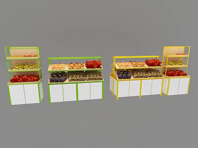 Colorful Fruit and Dried Fruit Display Shelves with Green and Yellow Design 3d model