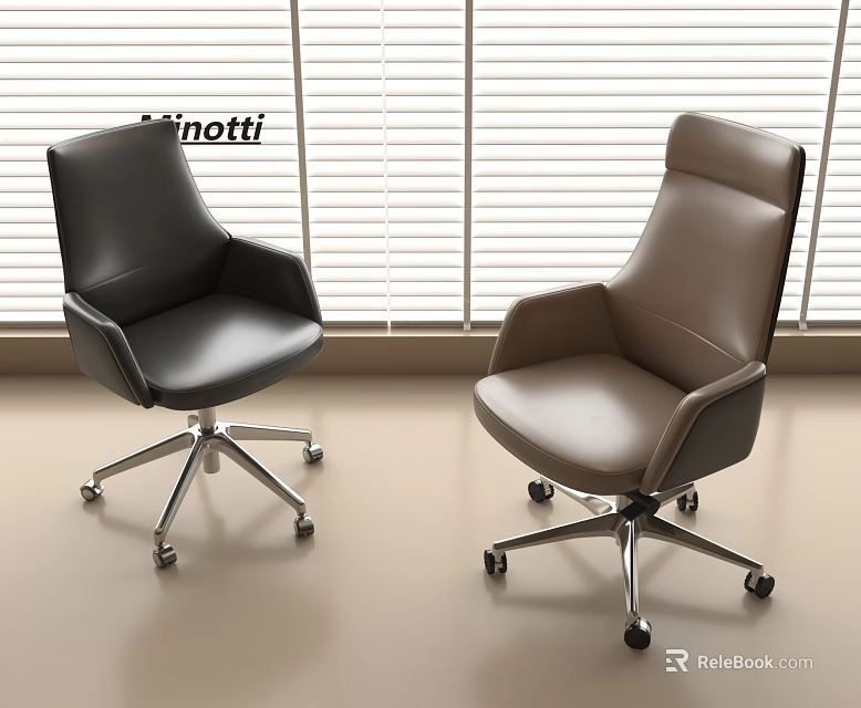 Modern Leather Office Chairs In Black And Brown With Metal Base And Wheels 3d model 