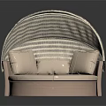 Modern Single Seater Sofa With Round Design Beige Upholstery Arc Canopy And Soft Cushions