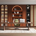 French Vintage Study French Study Study Study Bookcase Desk Rattan Bookcase Rattan Cabinet Door 3d model