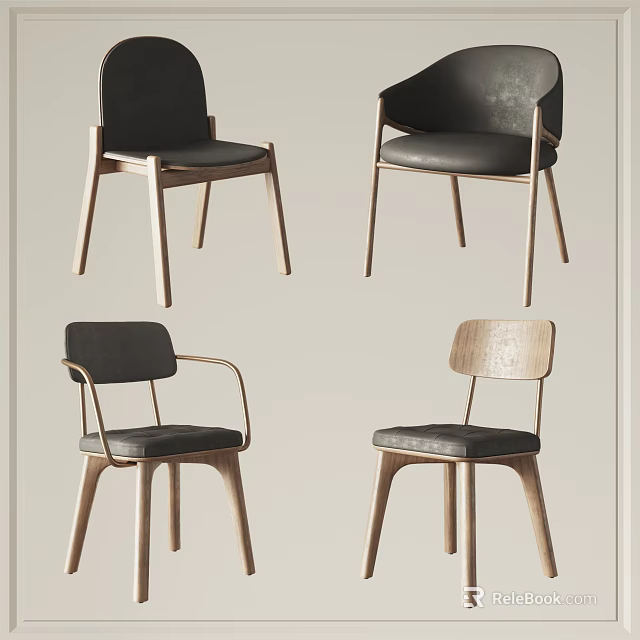 Modern Design Leisure Chairs With Wooden Frame And Black Cushion In Various Styles 3d model 