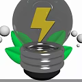 Green Plant Leaves Supporting Clear Light Bulb Featuring Yellow Lightning Bolt and Bubbles