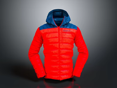 Berghaus Red And Blue Hooded Quilted Lightweight Jacket For Outdoor Wear 3d model