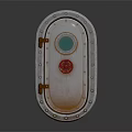 Oval Metal Hatch With Rivets Green Porthole And Red Knob On Watercraft