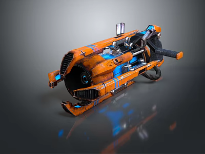Futuristic Orange And Blue Motorcycle With Mechanical Details And Shiny Reflective Surface 3d model