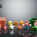 Mario Themed Decorative Ornament Set with Character Figurine Brick Blocks Star Mushroom Piranha Plant Flag