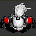 Futuristic Female Character In Black And Red Form Fitting Combat Suit With White Hair