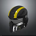 Black And Yellow Striped Tactical Helmet With Shiny Surface And Modern Design