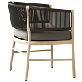 Modern Leisure Chair With Light Wooden Frame Woven Backrest And Beige Padded Seat