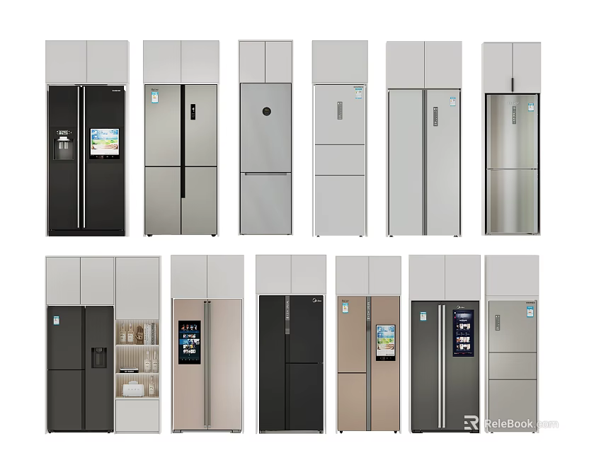 Various Modern Refrigerator Designs With Different Colors And Door Configurations 3d model