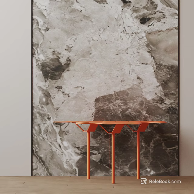 Modern Orange Side Table With Metal Legs And Sleek Structure Against Marble Wall Background 3d model
