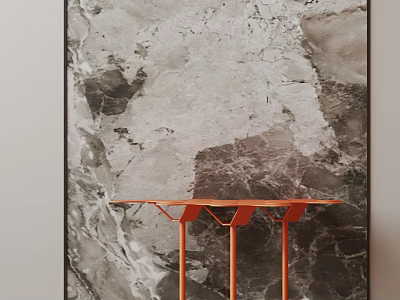 Modern Orange Side Table With Metal Legs And Sleek Structure Against Marble Wall Background 3d model