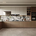 Modern Open Kitchen Interior With Marble Island Counter Cabinets And Appliances