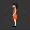 Modern Wooden Table Displaying Girl Doll In Red Dress Yellow Top And White Socks