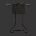 Portable Metal Grill With Grilled Meat Skewers On Stand For Outdoor Barbecue Use