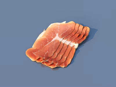 Appetizing Fresh Sliced Ham with Pink Meat and White Fat Layers 3d model