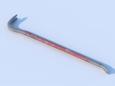 Metal Pry Bar With Red Handle And Curved Ends For Prying Tasks 3d model