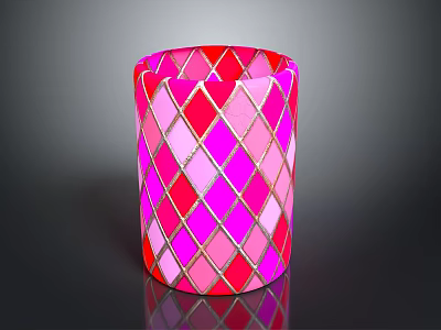 Colorful Glass Cup With Pink Red Diamond Pattern And Gold Lines 3d model