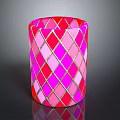 Colorful Glass Cup With Pink Red Diamond Pattern And Gold Lines