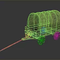 Vintage Covered Wagon With Wooden Structure Green Canvas Cover And Wheels