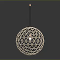 Stylish Wooden Spherical Pendant Light With Geometric Triangle Grid Design 3d model