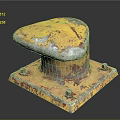 Industrial Rusted Yellow Bollard Component With Peeling Paint And Square Base