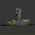 Cartoon Stone Scene With Circular Structure Green Vines Plants And Grass Field