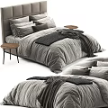 Modern Double Bed With Linen Sheets Pillows Throw Blanket And Side Table 3d model